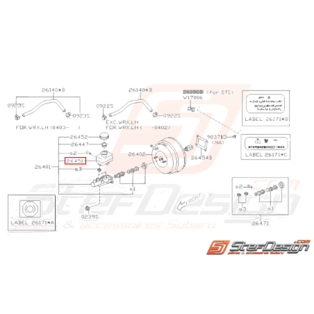 Réservoir Maitre Cylindre Origine Subaru Impreza GT 1997 - 2000