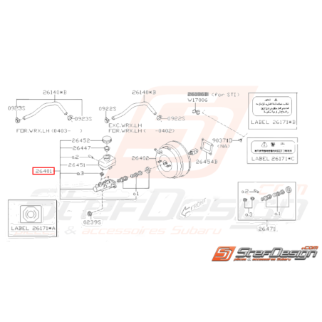 Maître cylindre avec ABS origine subaru GT 99-00 WRX/STI 01-07