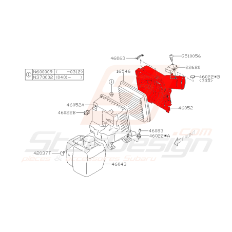 Boitier supérieur de boite à air pour subaru legacy 2004