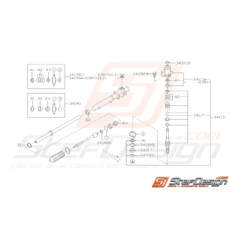 Schéma Crémaillère direction Assistée Valve Origine Subaru WRX STI 01-0431185