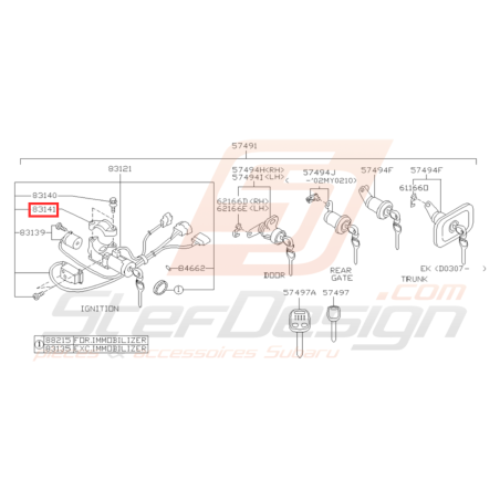 Cadre de Serrure Origine Subaru GT 1998-2000 WRX STI 2001-200732086