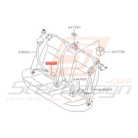 Ceinture Siège Central Arrière Origine Subaru WRX / STI 2001 - 2005