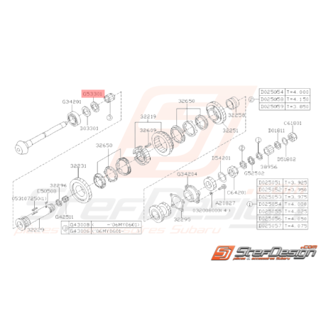 Roulement de butée arbre secondaire Subaru 2.0l R WRX 01-10 GT 93-0032407