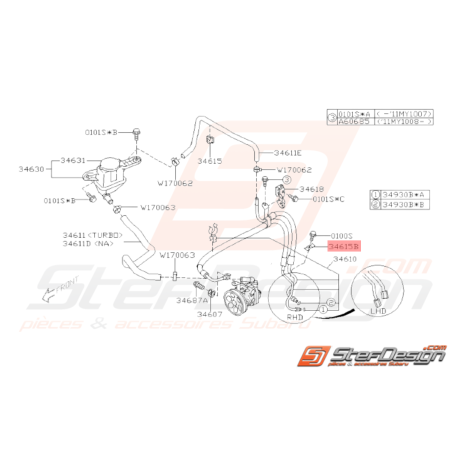 Patte de fixation supérieur de direction assistée SUBARU GT 93-00 WRX STI 01-1433583