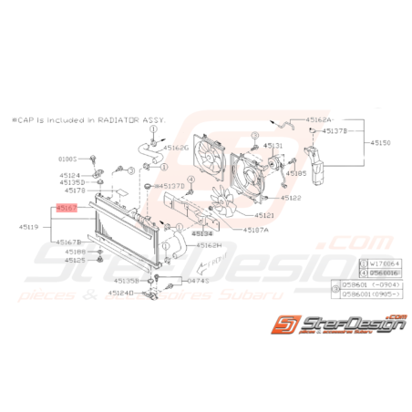 Garniture de Radiateur de clim Origine Subaru WRX 01-03 / 08-10 STI 01-05 / 08-1434244