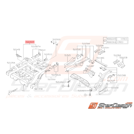 Renfort de Plancher Supérieur Arrière Origine Subaru WRX STI 2008 - 201034434