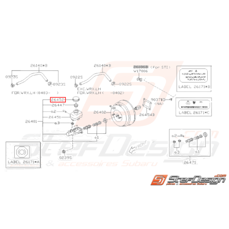 Bouchon Maitre Cylindre De Frein Origine SUBARU GT WRX STI FORESTER35160