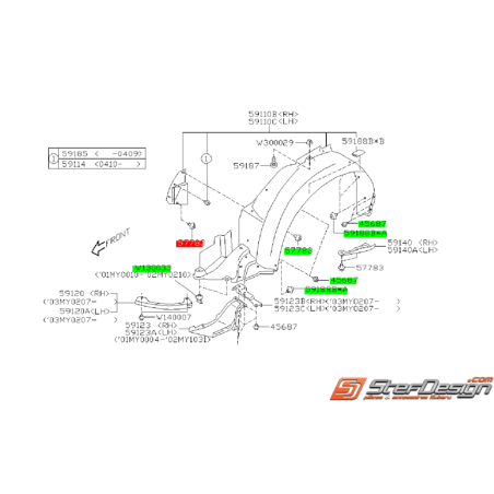 Kit de montage de pare boue SUBARU WRX/STI 01-0235423