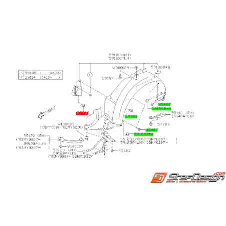 Kit de montage de pare boue SUBARU WRX/STI 03-0535425