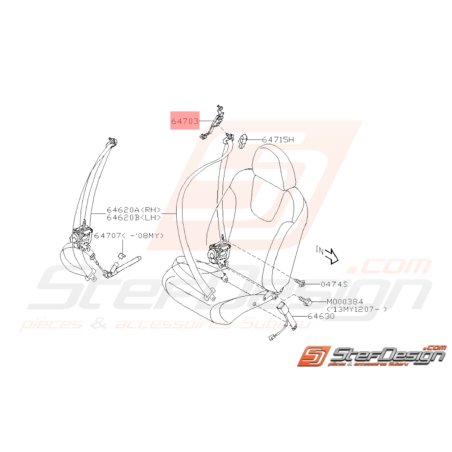 Dispositif Réglage de Ceinture Origine Subaru STI 2008 - 201435608