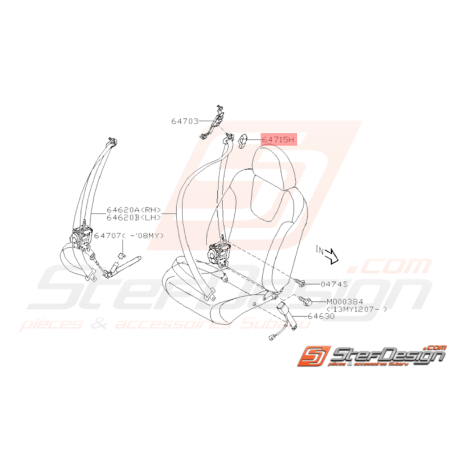 Couvercle Ceinture de Sécurité Origine Subaru STI 2008 - 201435610