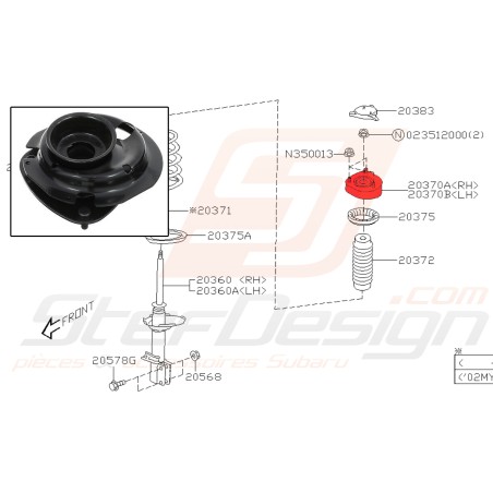 Coupelle amortisseur arrière Origine Subaru GX 2.0l 01 FORESTER 97-0235726