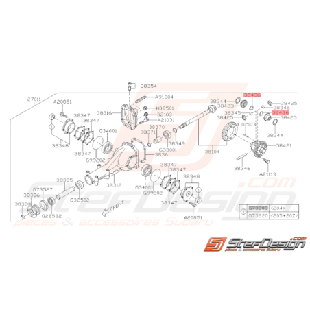 Circlips de différentiel arrière Subaru GT 1999 - 2000 WRX 2008 - 201037581