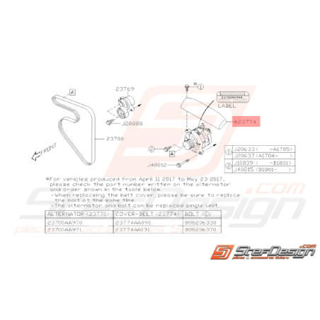 Couvercle Courroie d'Alternateur Origine Subaru Impreza 2018 1.6L37771