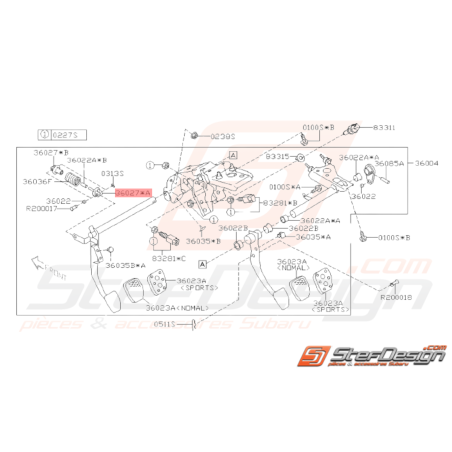 Tige Pédale Frein & Embrayage Origine Subaru GT 98-00 WRX STI 01-1438253