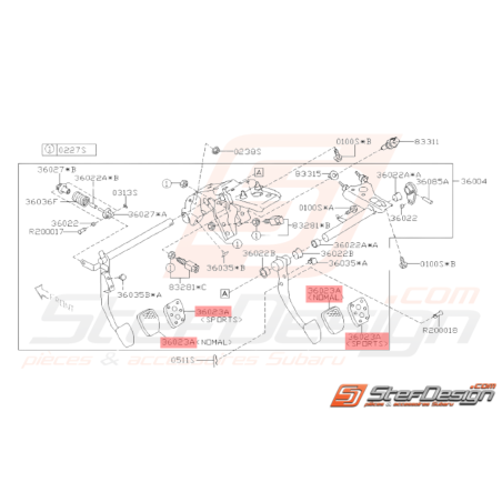 Pédale aluminium frein et embrayage Origine Subaru WRX STI 01-1438257