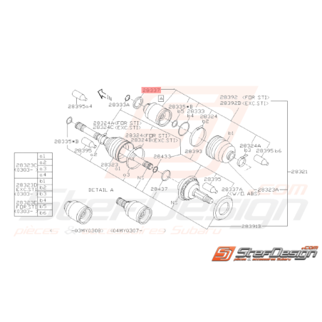 Joint d'étanchéité d'huile de cardan côté pont GT 93 - 00 WRX STI 01-0338323