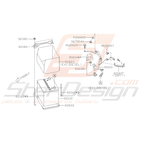 Schéma Raccordement Batterie et Fixation Origine Subaru WRX STI 08-1438786