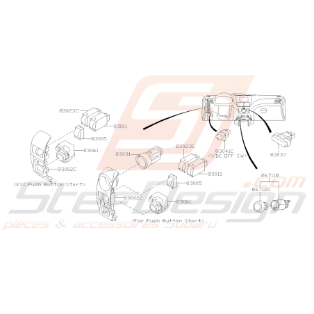 Schéma Interrupteurs Tableau de Bord Origine Subaru WRX STI 2008 - 201438828