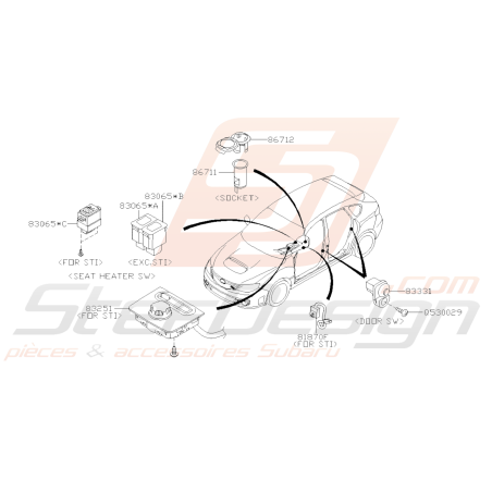 Schéma Interrupteurs Console et Porte Origine Subaru STI 2008 - 201438852