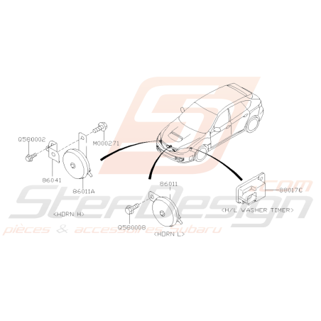 Schéma Pièces Électriques (Klaxon et Minuterie de Lave-Phares) Origine Subaru WRX STI 08-1438982