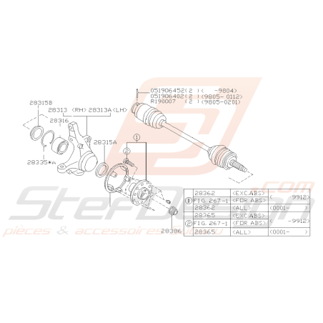 Schéma Essieu Avant Origine Subaru FORESTER TURBO 97-0239142