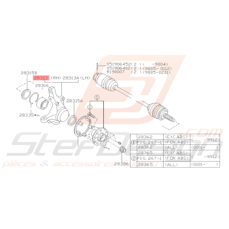 Porte Moyeu Avant Origine Subaru GT 04/99-01/01 WRX 01-07 STI 01-04 FORESTER 97-0239155