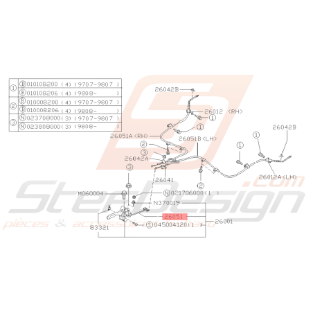 Câble primaire frein à main Origine Subaru GT 93-00 WRX/STI 01-04 FORESTER 97-0239181