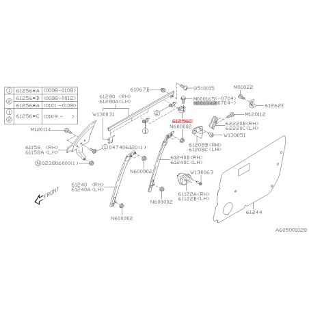 Tampon intérieur de vitre Origine Subaru WRX STI 2001 - 200739895