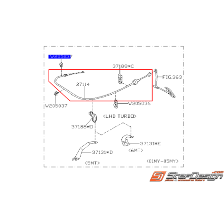 Câble d'accélérateur (conduite a gauche) origine WRX/STI 01-05